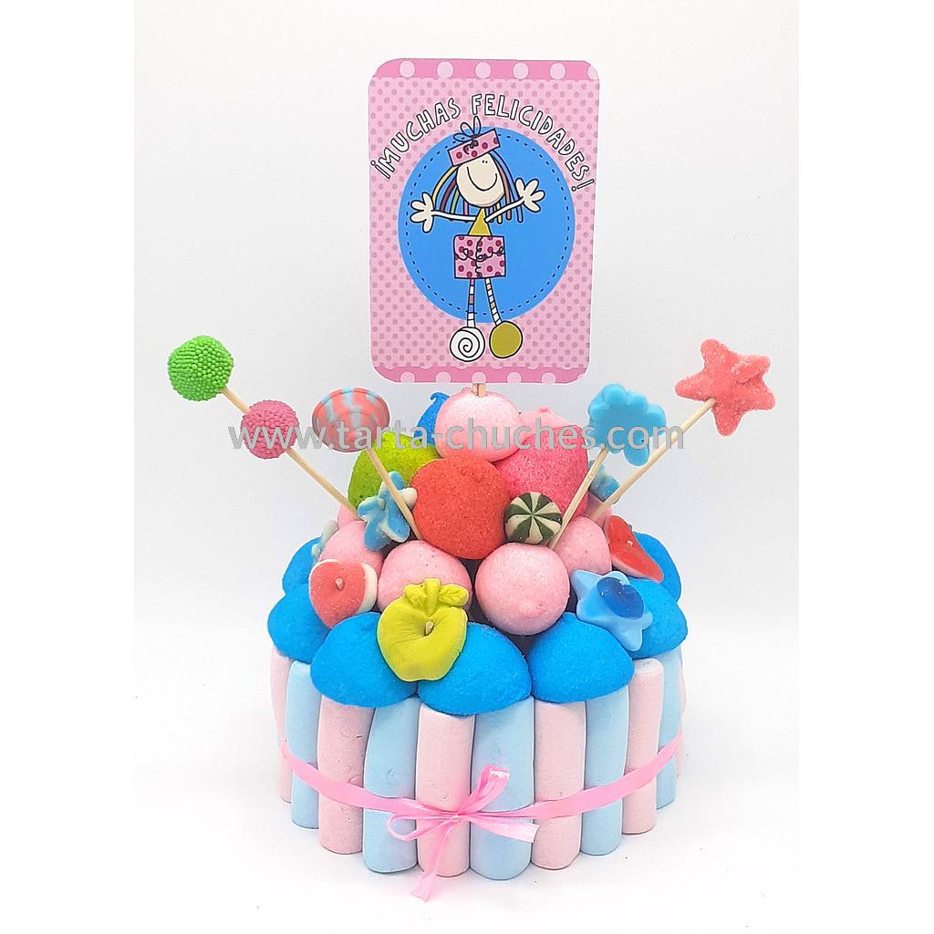 Tarta Chuches Pequeña &quot;Muchas felicidades&quot; Rosa
