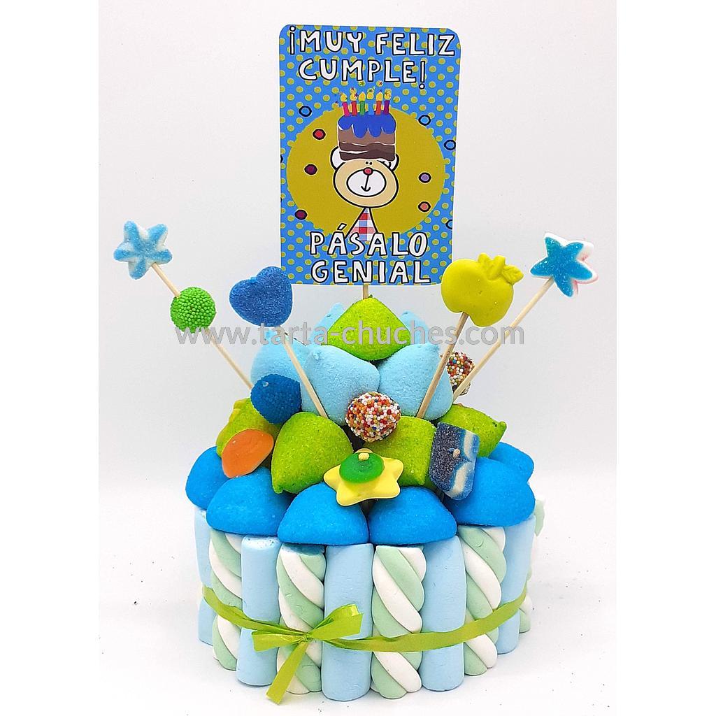 Tarta Chuches Pequeña "Muy feliz cumple" Azul