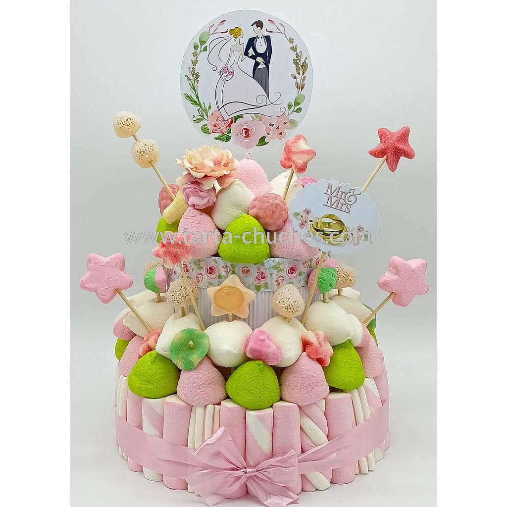 Tarta Chuches Mediana Boda Rosa-Blanco-Verde