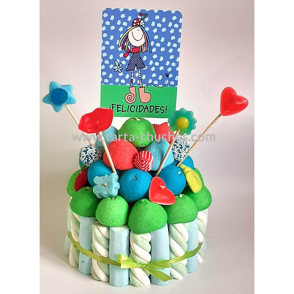 Tarta Chuches Pequeña &quot;Felicidades&quot; Verde-Azul