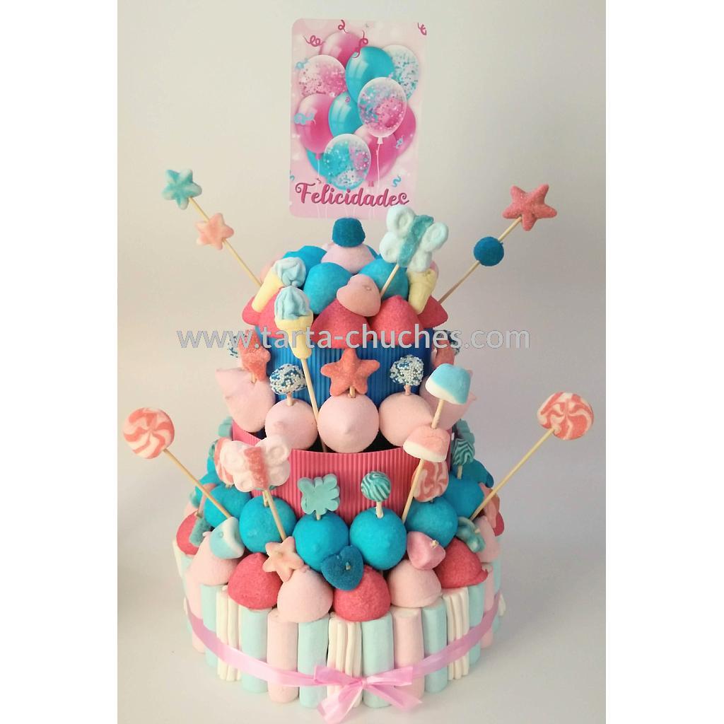 Tarta Chuches Grande &quot;Felicidades&quot; Rosa-Azul